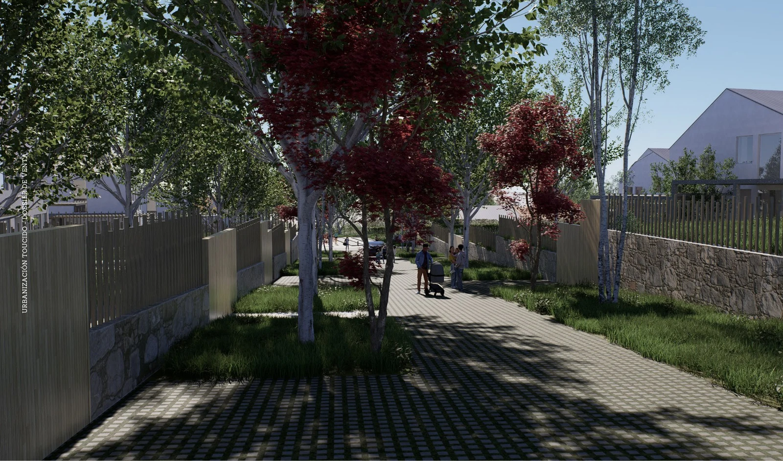 Paseo arbolado entre viviendas
